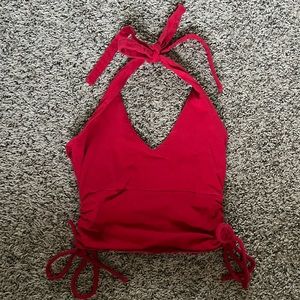 Womens V Neck Red Halter Top